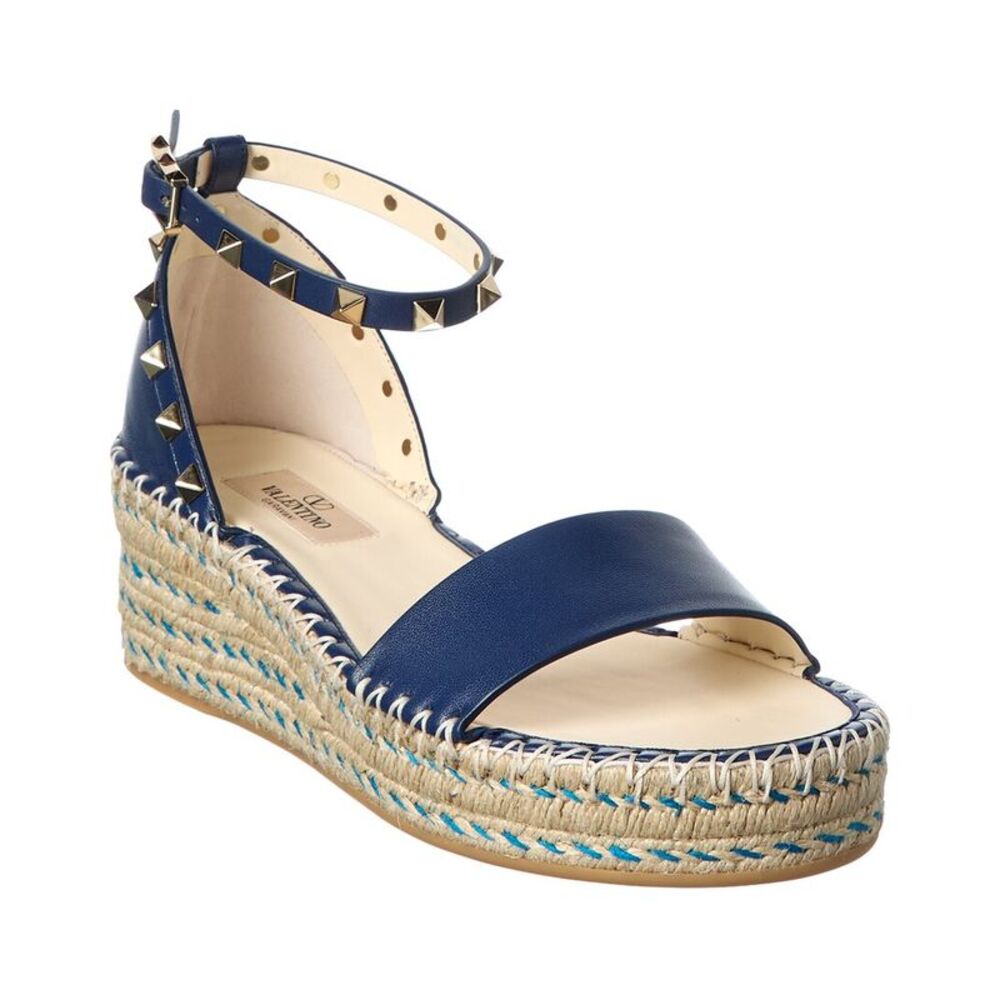 Valentino Rockstud Leather Sandal, Blue